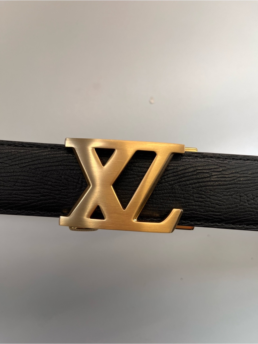 Louis Vuitton Black Leather Belt with Gold LV Buckle